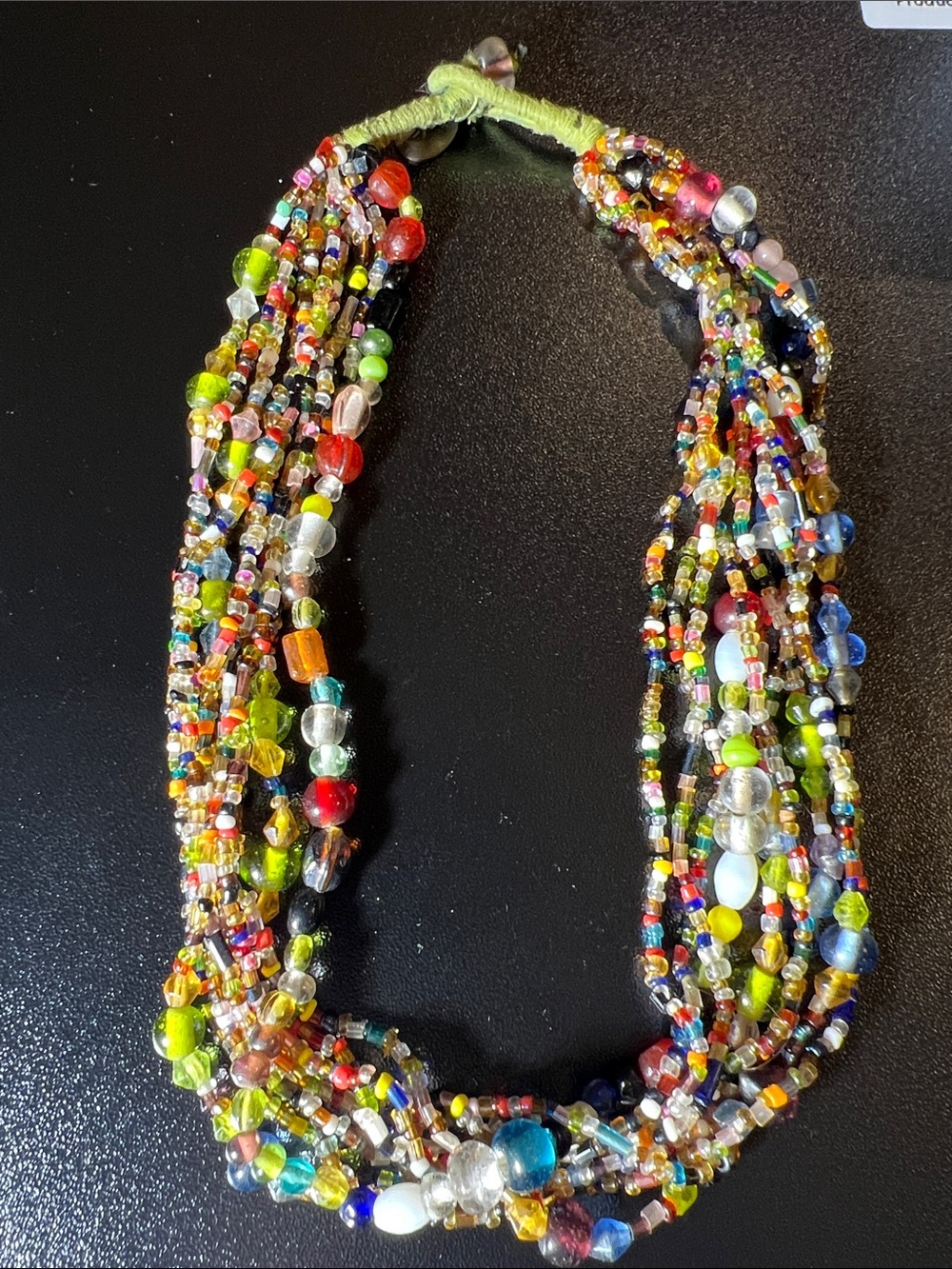 Handcrafted Multicolor Seed Bead Statement Necklace - Vibrant Layered Design